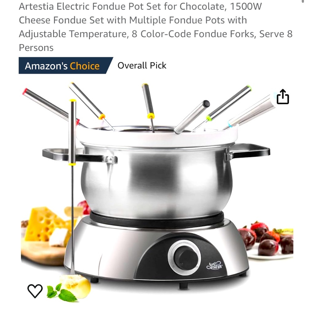 Artestia Electric Fondue Pot Set 1500w for 8 people with adjustable temp